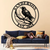 Custom Raven Metal Sign with Led Lights Personalized Black Crow Name Sign Metal Crow Wall Art Raven Birdwatch Decor