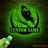 Custom Raven Metal Sign with Led Lights Personalized Black Crow Name Sign Metal Crow Wall Art Raven Birdwatch Decor