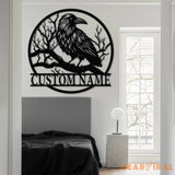 Custom Raven Metal Sign with Led Lights Personalized Black Crow Name Sign Metal Crow Wall Art Raven Birdwatch Decor
