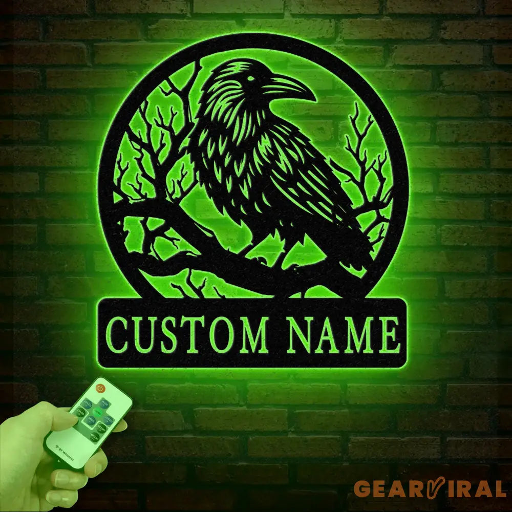 Custom Raven Metal Sign with Led Lights Personalized Black Crow Name Sign Metal Crow Wall Art Raven Birdwatch Decor