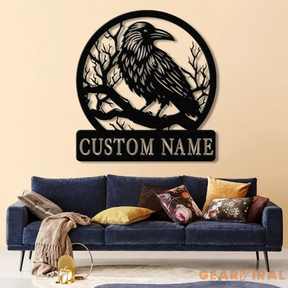 Custom Raven Metal Sign with Led Lights Personalized Black Crow Name Sign Metal Crow Wall Art Raven Birdwatch Decor