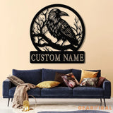 Custom Raven Metal Sign with Led Lights Personalized Black Crow Name Sign Metal Crow Wall Art Raven Birdwatch Decor