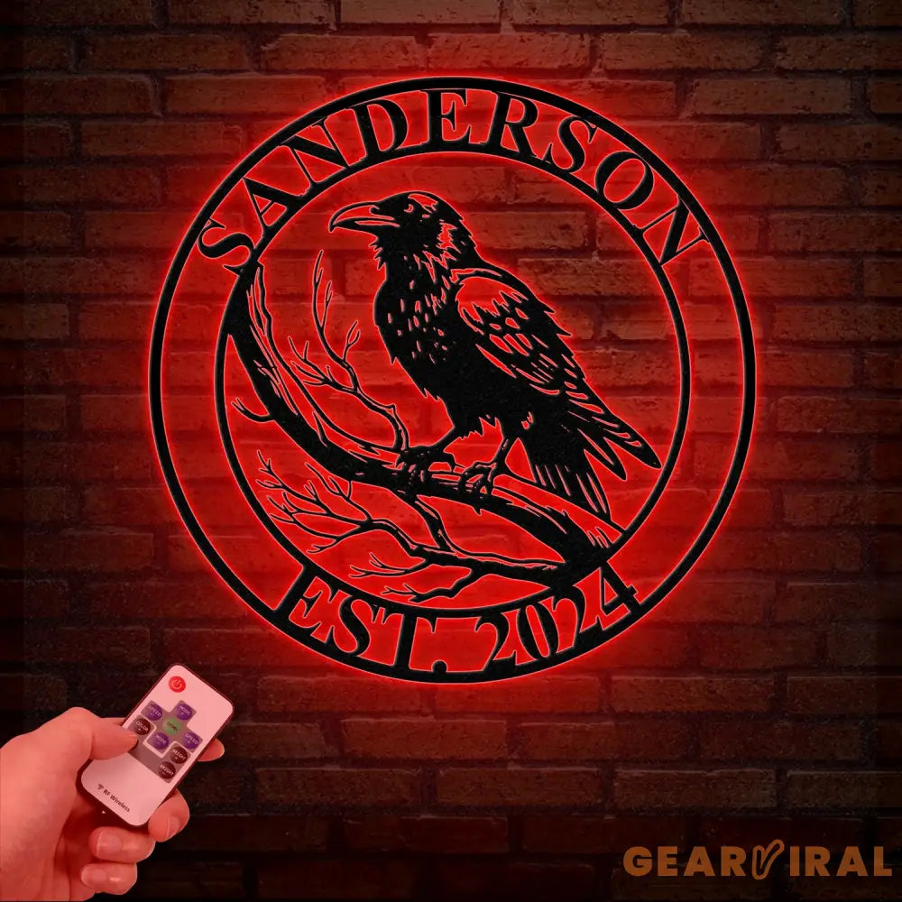 Custom Raven Metal Sign with Led Lights Personalized Black Crow Name Sign Metal Crow Wall Art Raven Birdwatch Decor