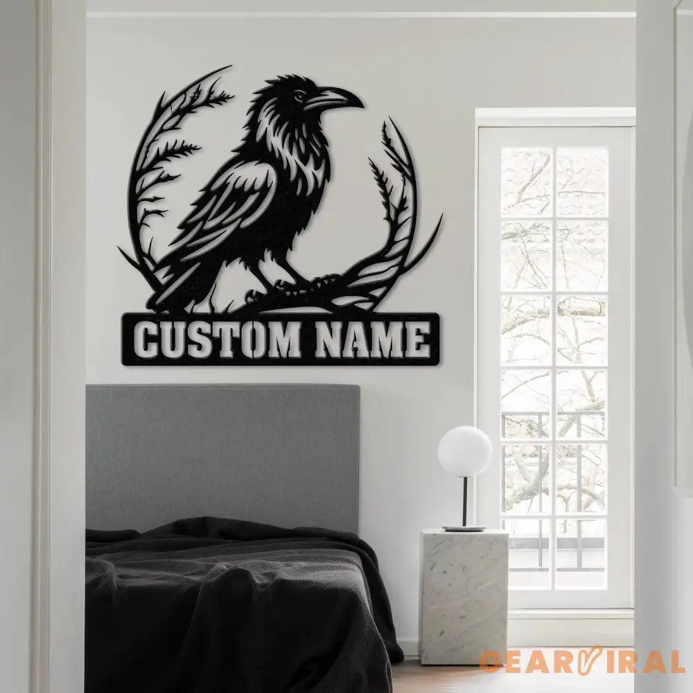 Custom Raven Metal Sign with Led Lights Personalized Black Crow Name Sign Metal Crow Wall Art Raven Birdwatch Decor