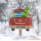 Custom Red Truck Christmas Sign Personalized Family Name Christmas Metal Sign Last Name Family Sign Outdoor Christmas