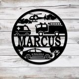 Custom Rescue Vehicles Name Sign Personalized Children’s Metal Name Sign Metal Vehicle Themed Wall Art Kid’s Nursery