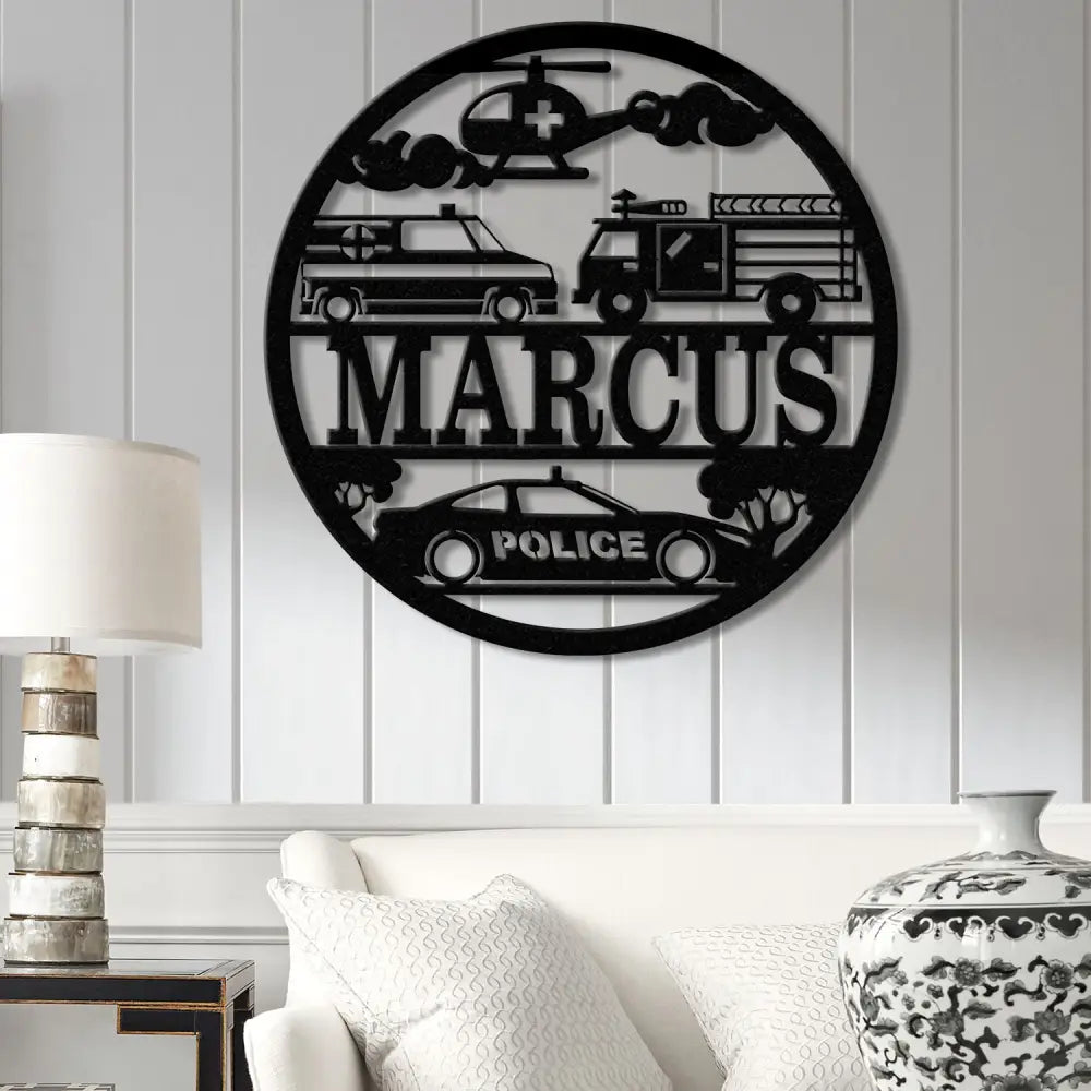Custom Rescue Vehicles Name Sign Personalized Children’s Metal Name Sign Metal Vehicle Themed Wall Art Kid’s Nursery