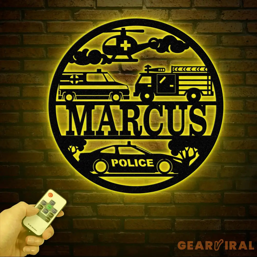 Custom Rescue Vehicles Name Sign Personalized Children’s Metal Name Sign Metal Vehicle Themed Wall Art Kid’s Nursery