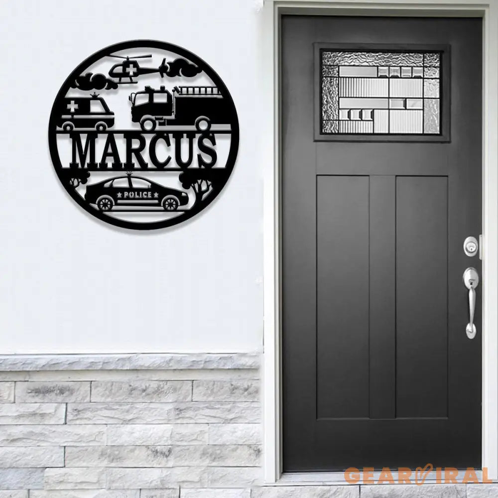 Custom Rescue Vehicles Name Sign Personalized Children’s Metal Name Sign Metal Vehicle Themed Wall Art Kid’s Nursery