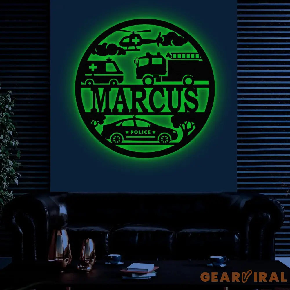 Custom Rescue Vehicles Name Sign Personalized Children’s Metal Name Sign Metal Vehicle Themed Wall Art Kid’s Nursery