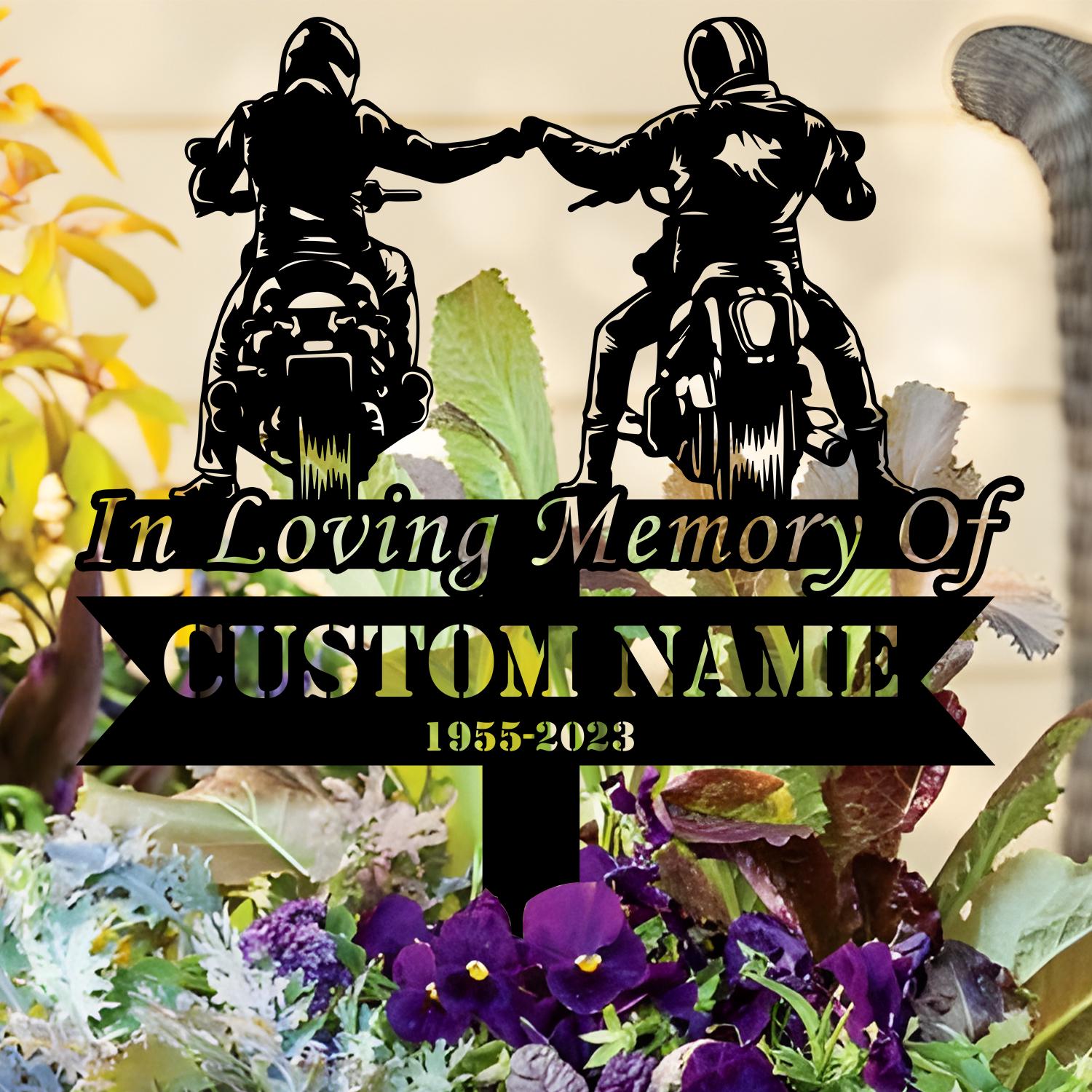 Custom Rider Memorial Metal Stake, Biker Memorial Stake, Biker Fist Bump Metal Sign, Biker Name Sign, Loss of Loved One, Grave Marker