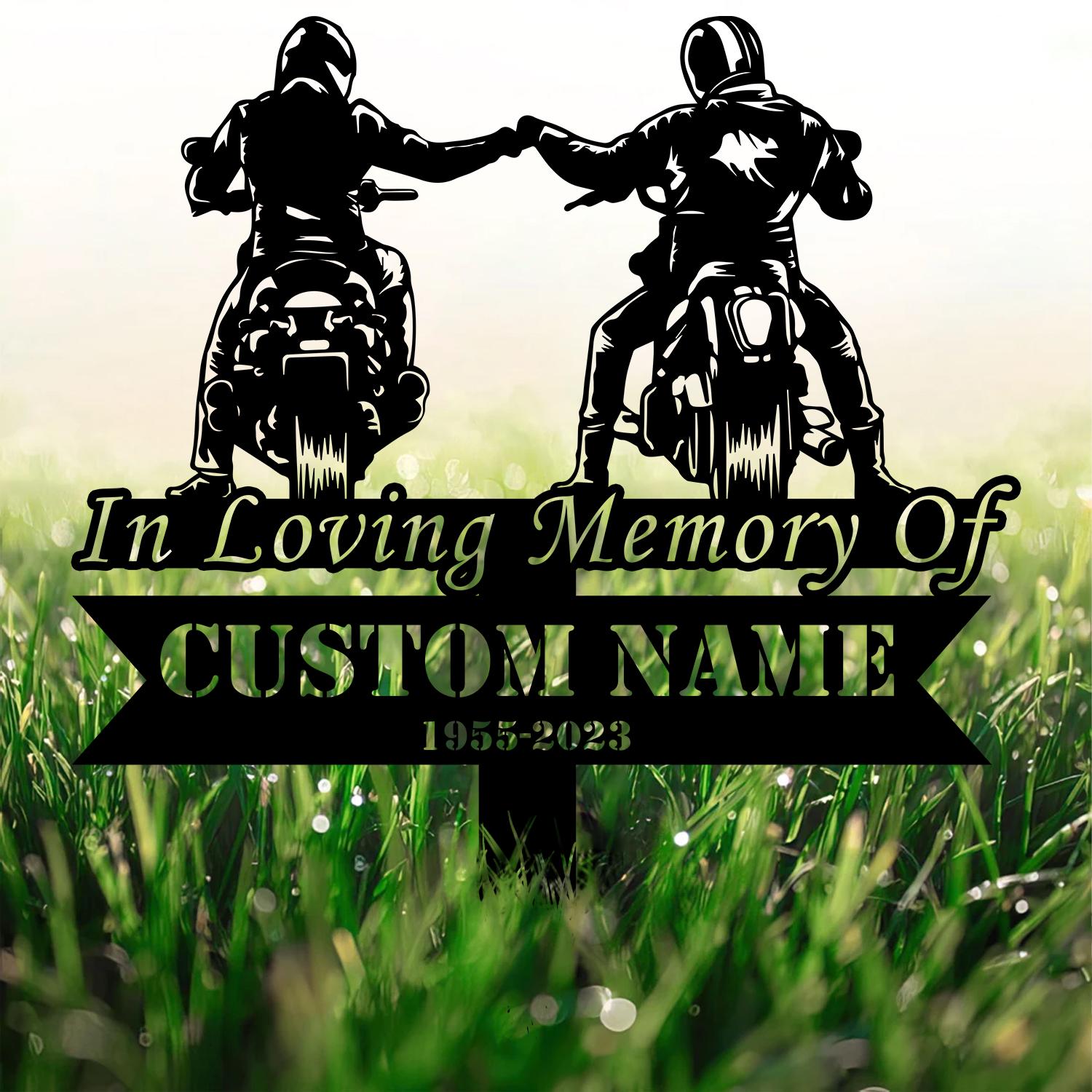 Custom Rider Memorial Metal Stake, Biker Memorial Stake, Biker Fist Bump Metal Sign, Biker Name Sign, Loss of Loved One, Grave Marker