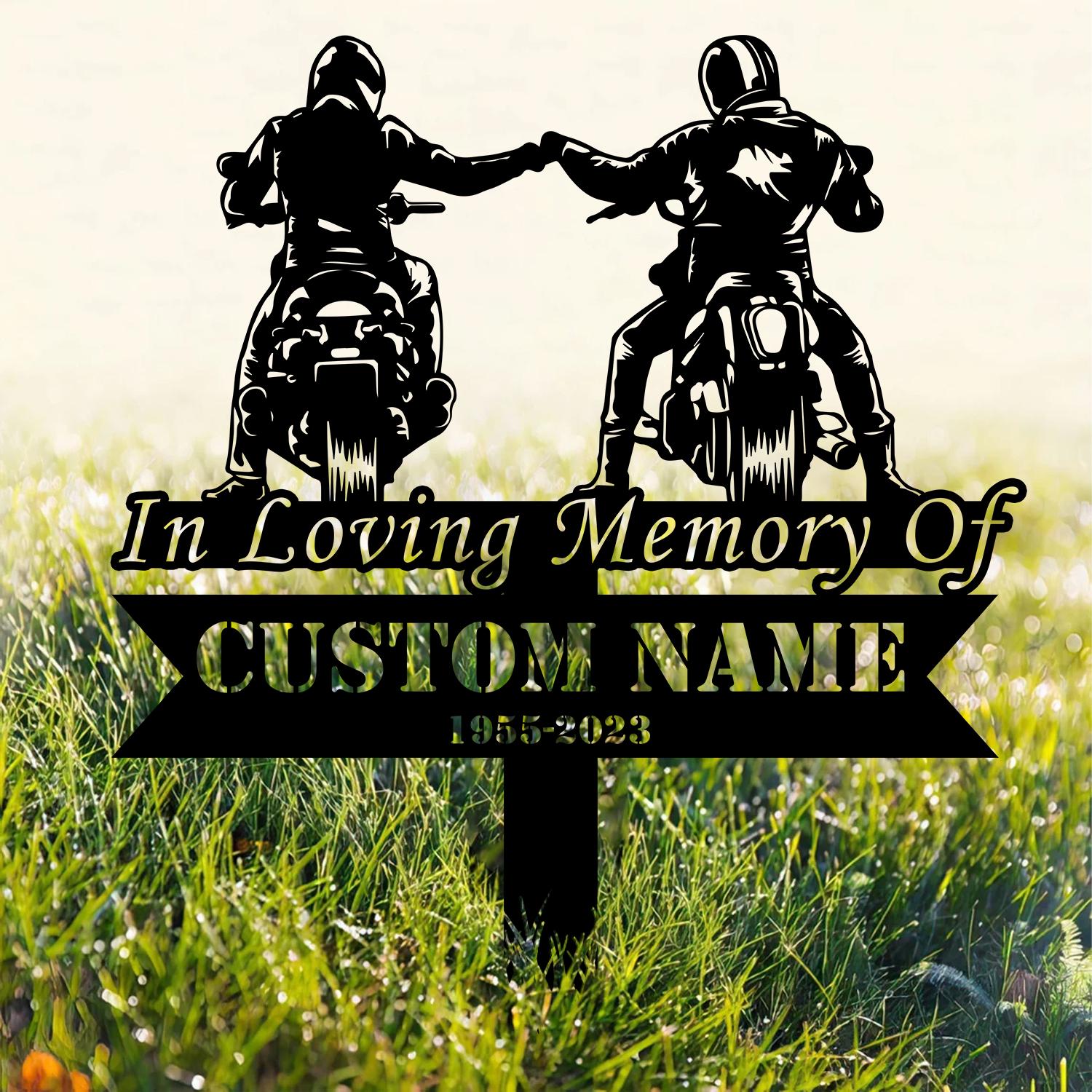 Custom Rider Memorial Metal Stake, Biker Memorial Stake, Biker Fist Bump Metal Sign, Biker Name Sign, Loss of Loved One, Grave Marker
