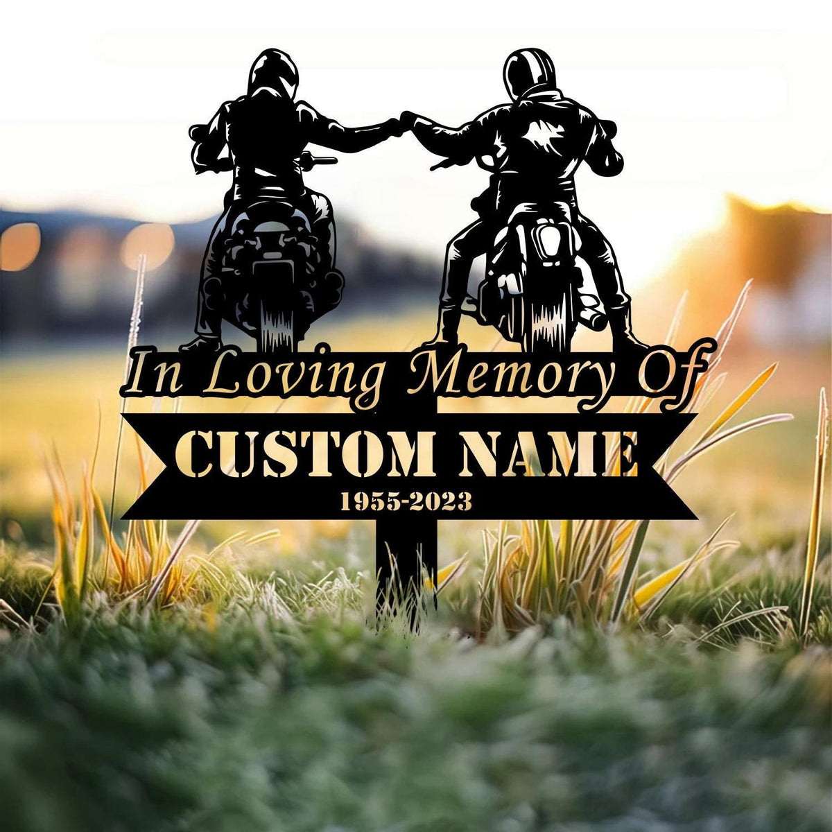 Custom Rider Memorial Metal Stake, Biker Memorial Stake, Biker Fist Bump Metal Sign, Biker Name Sign, Loss of Loved One, Grave Marker
