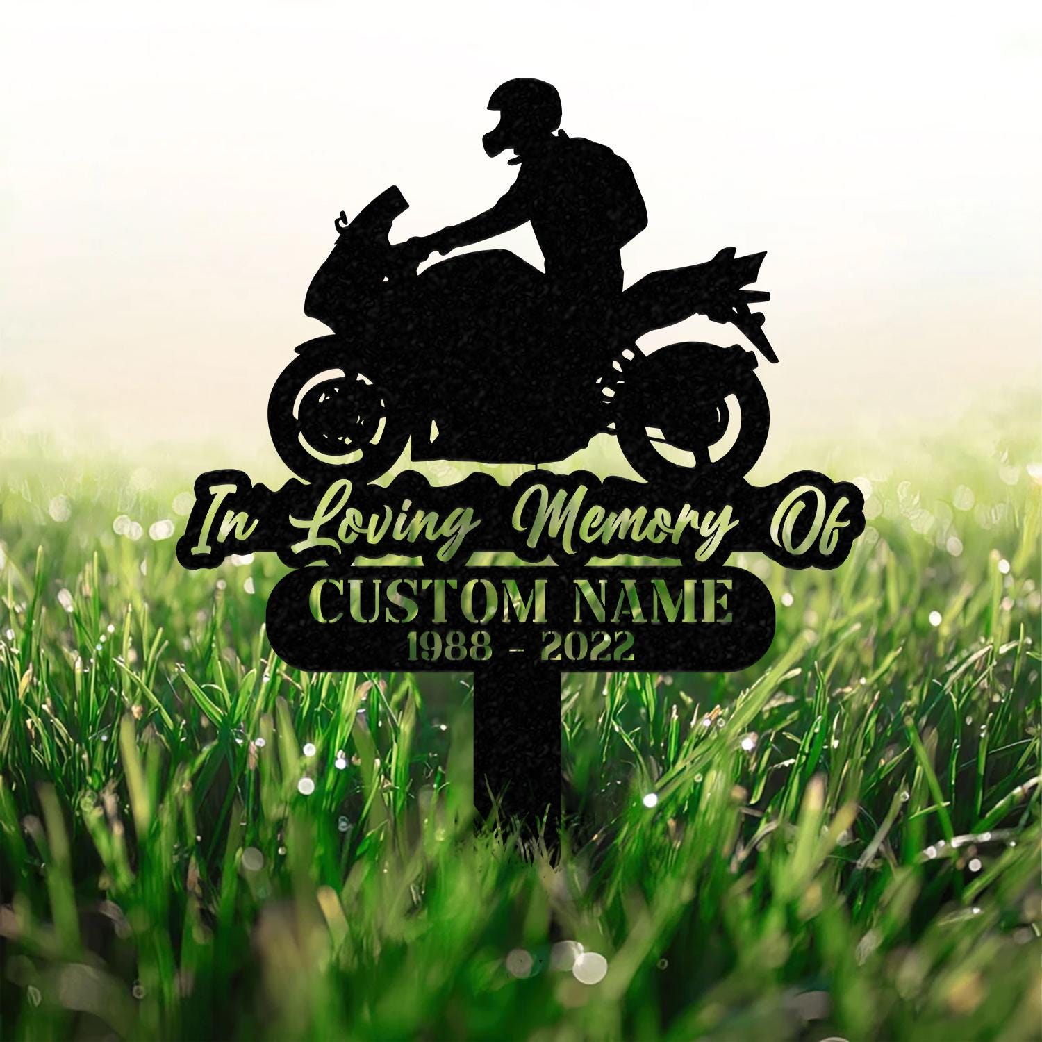 Custom Rider Memorial Metal Stake, Biker Memorial Stake, Motorcycle with Wings Metal Sign, Biker Name Sign, Loss of Loved One, Grave Marker
