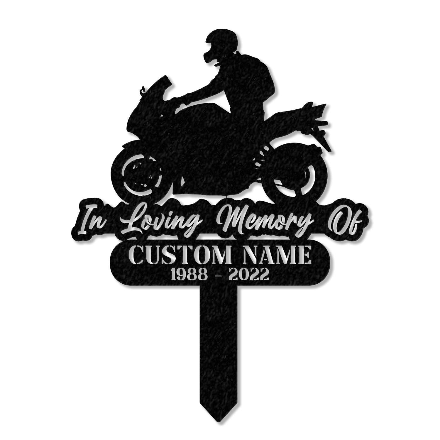 Custom Rider Memorial Metal Stake, Biker Memorial Stake, Motorcycle with Wings Metal Sign, Biker Name Sign, Loss of Loved One, Grave Marker