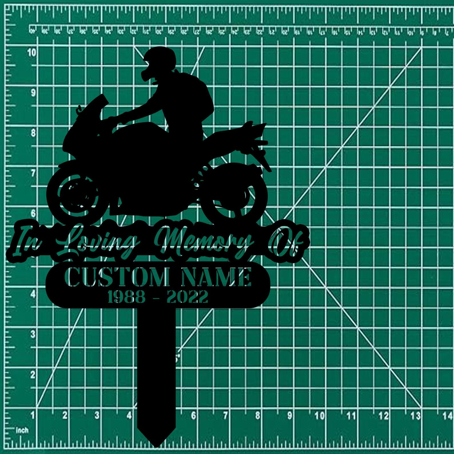 Custom Rider Memorial Metal Stake, Biker Memorial Stake, Motorcycle with Wings Metal Sign, Biker Name Sign, Loss of Loved One, Grave Marker