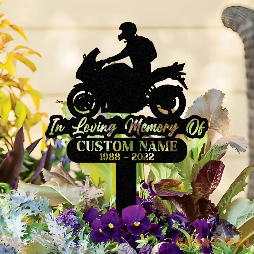 Custom Rider Memorial Metal Stake Biker Memorial Stake Motorcycle with Wings Metal Sign Biker Name Sign Loss of Loved