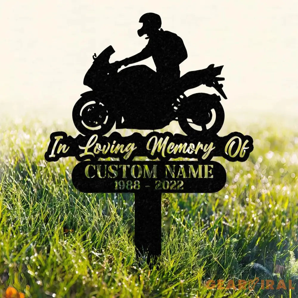 Custom Rider Memorial Metal Stake Biker Memorial Stake Motorcycle with Wings Metal Sign Biker Name Sign Loss of Loved