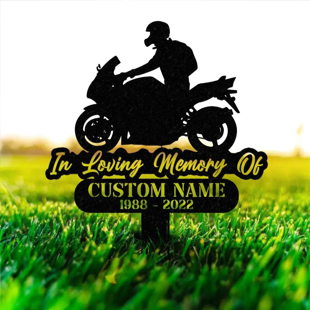 Custom Rider Memorial Metal Stake Biker Memorial Stake Motorcycle with Wings Metal Sign Biker Name Sign Loss of Loved