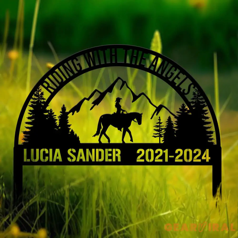 Custom Riding With The Angels Cowboy Memorial Stake Sign Sympathy Sign Grave Marker Remembrance Stake Garden Decor