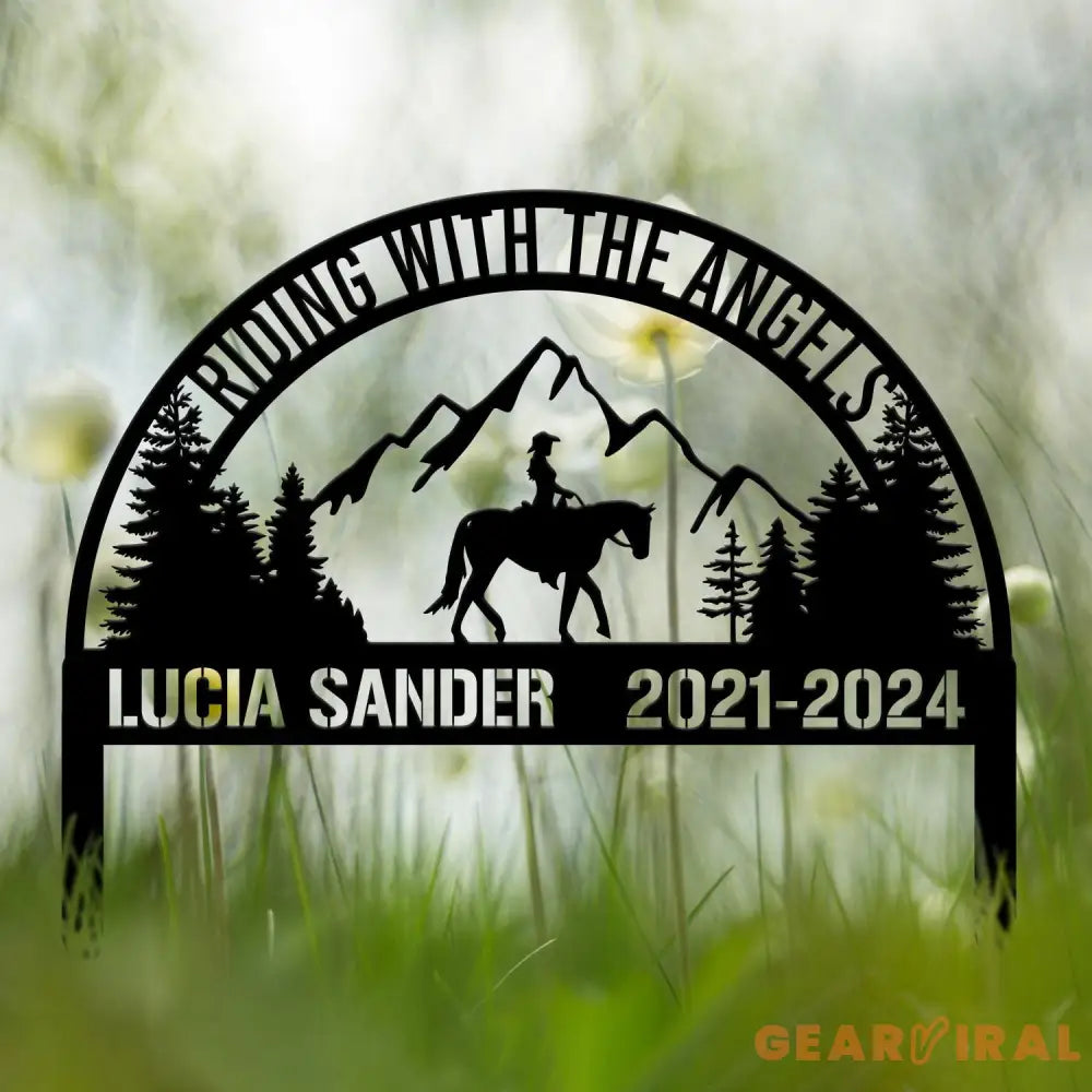 Custom Riding With The Angels Cowboy Memorial Stake Sign Sympathy Sign Grave Marker Remembrance Stake Garden Decor