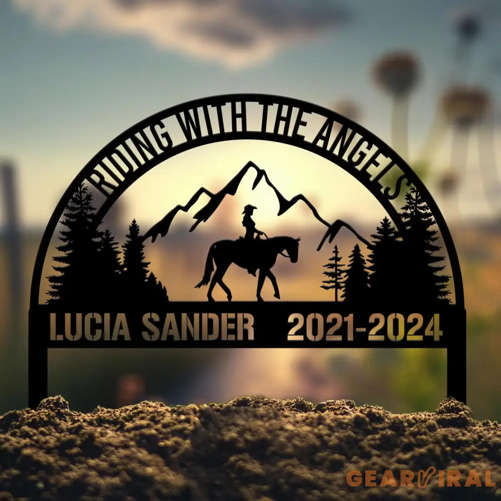 Custom Riding With The Angels Cowboy Memorial Stake Sign Sympathy Sign Grave Marker Remembrance Stake Garden Decor