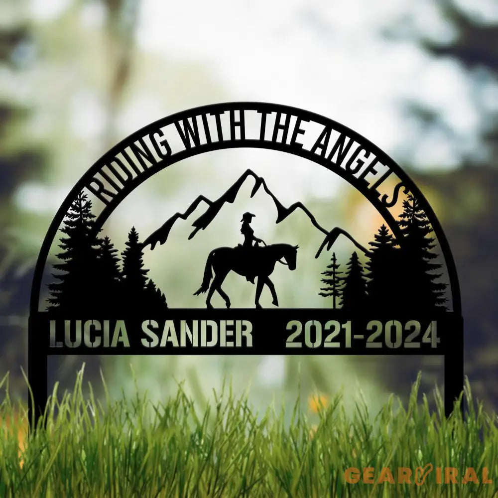 Custom Riding With The Angels Cowboy Memorial Stake Sign Sympathy Sign Grave Marker Remembrance Stake Garden Decor