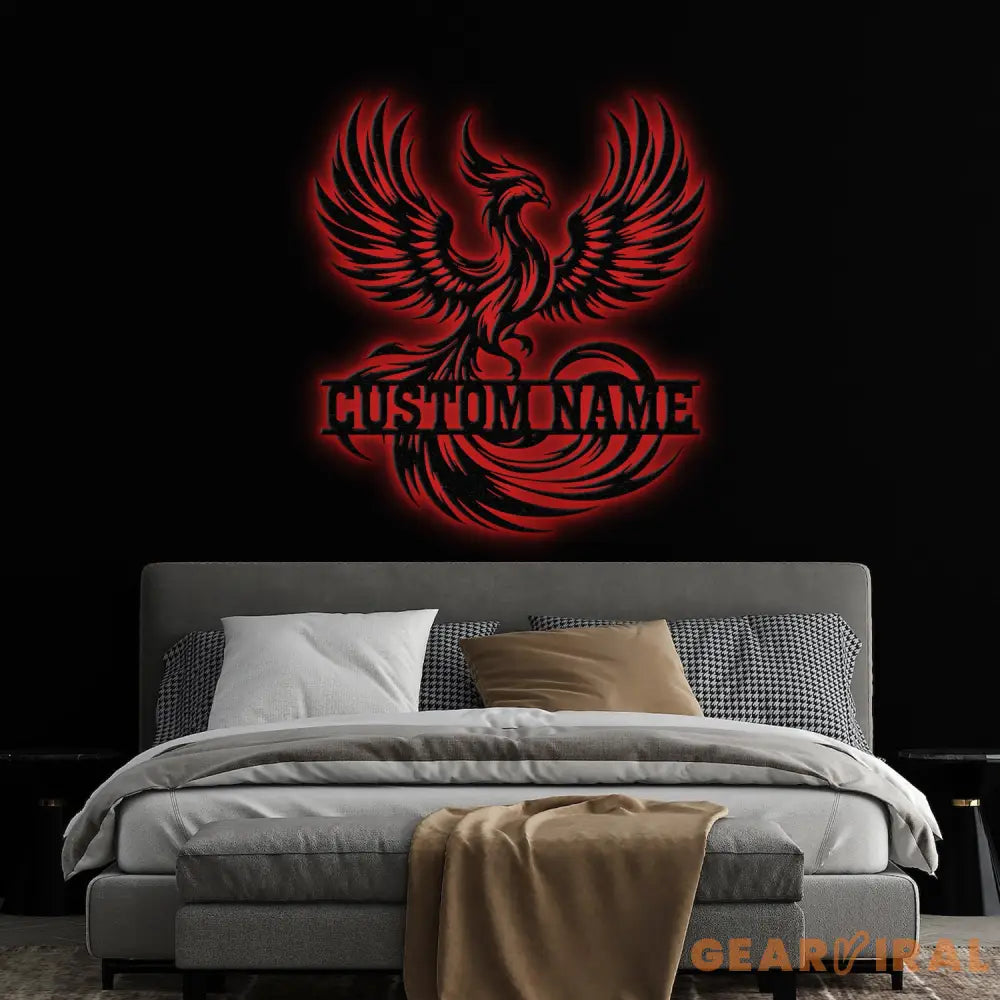 Custom Rising Phoenix Metal Sign With Led Lights Personalized Metal Wall Decor Phoenix Metal Sign Metal Wall Hangings