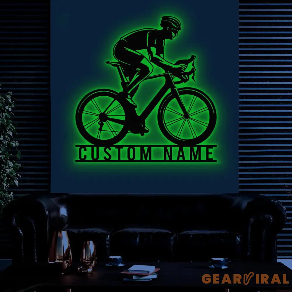 Custom Road Bike Racing Metal Sign with LED Light Personalized Bicycle Lover Name Sign Biker Decoration Christmas Gifts