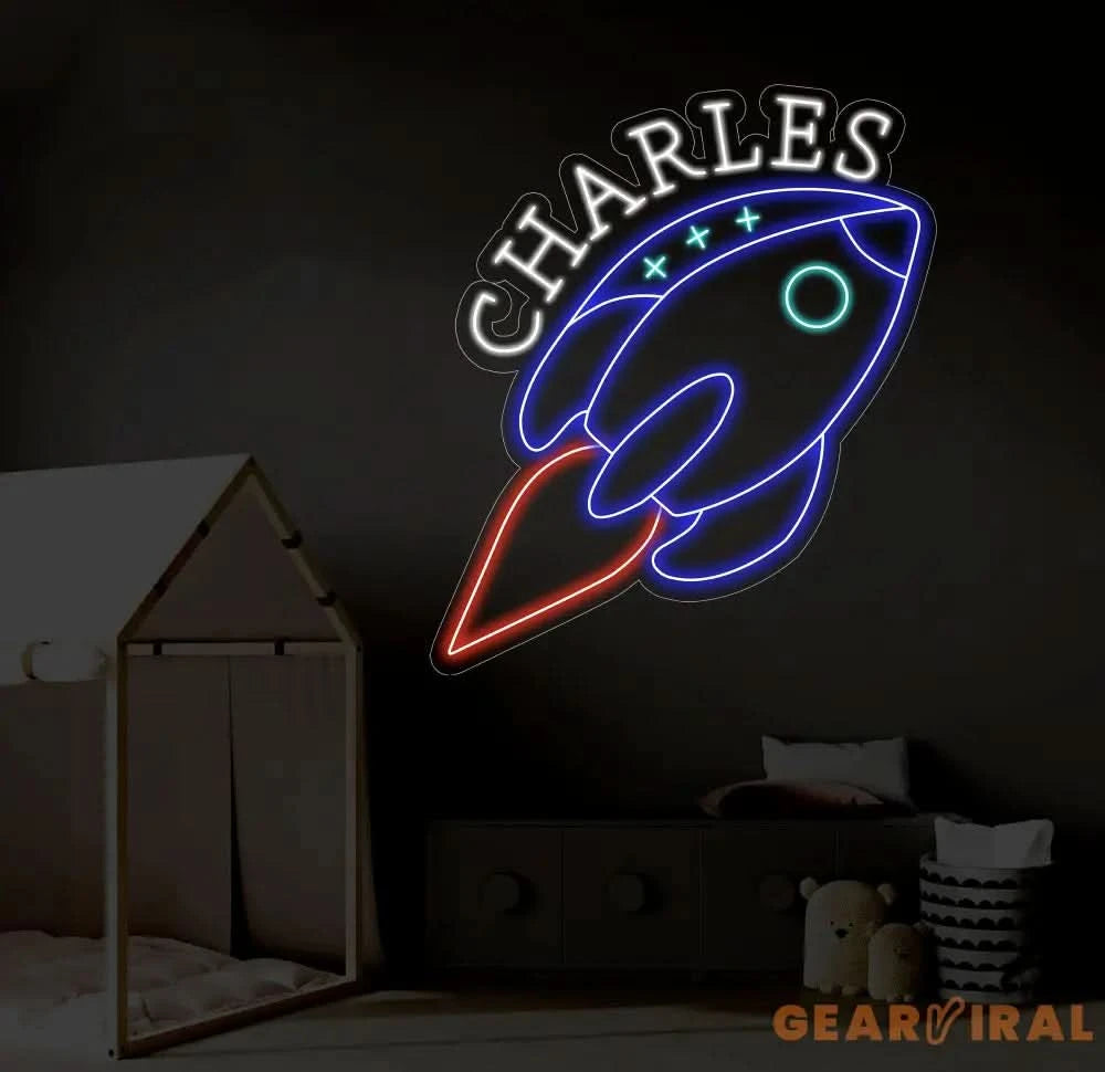 Custom Rocket Name Neon Sign Space Kids Name Neon Sign Personalized Rocket Neon Sign Handmade LED Light Kids Room Decor