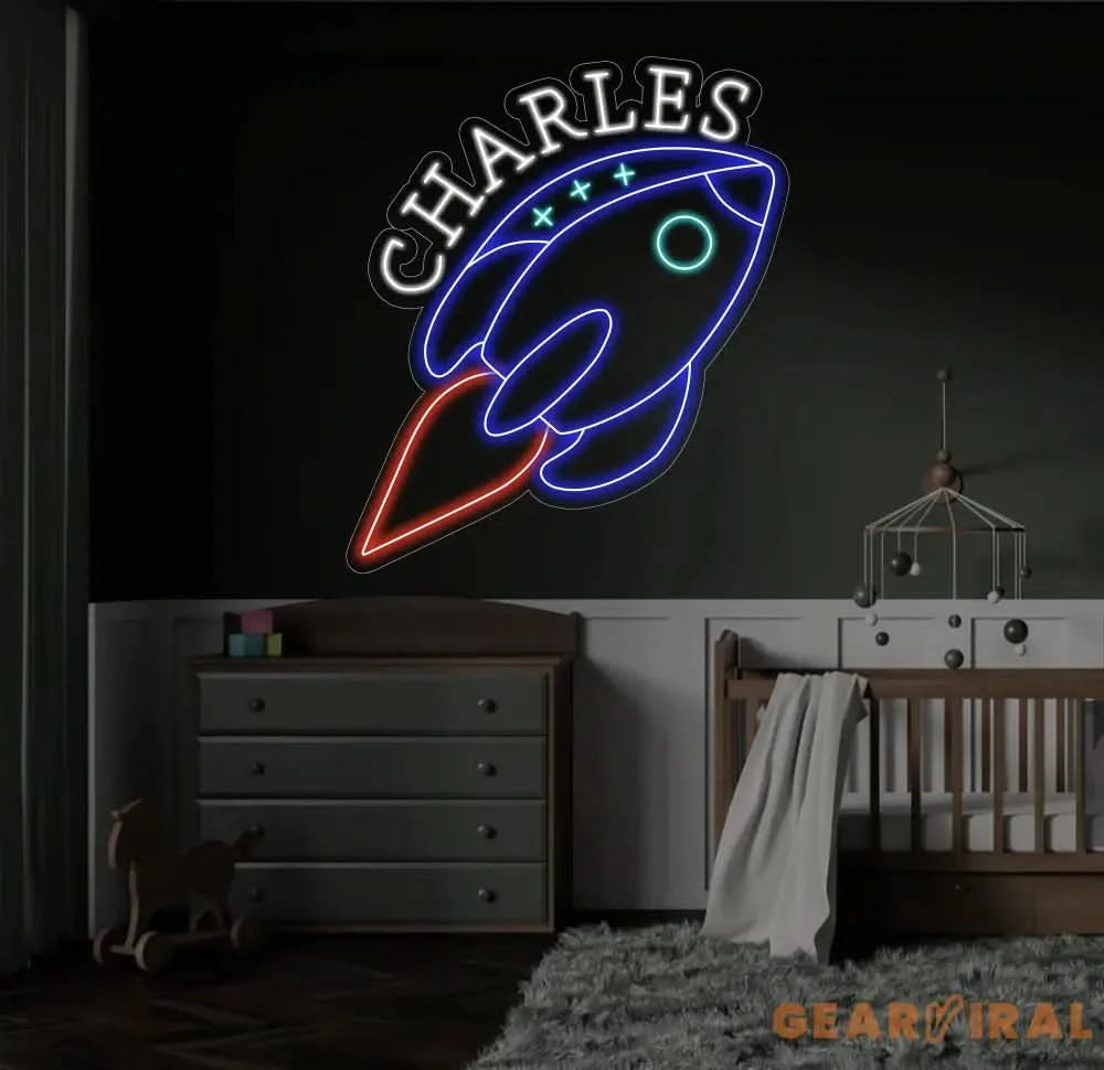 Custom Rocket Name Neon Sign Space Kids Name Neon Sign Personalized Rocket Neon Sign Handmade LED Light Kids Room Decor