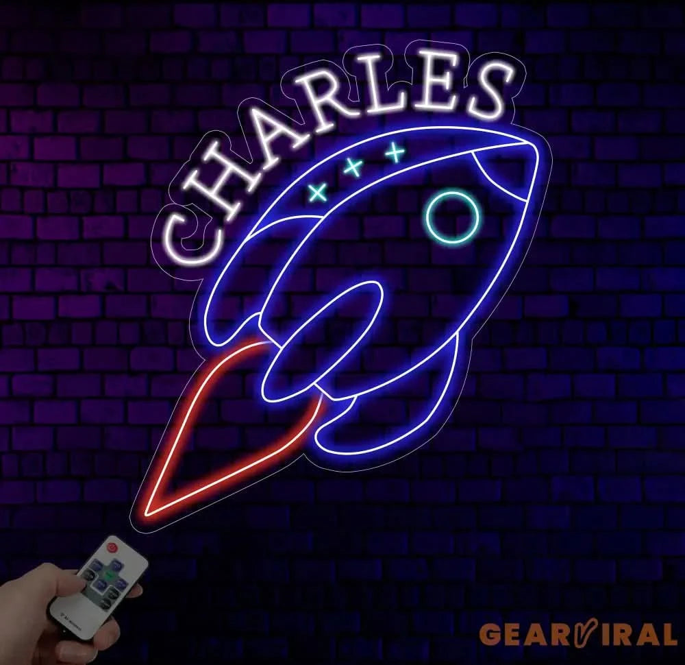 Custom Rocket Name Neon Sign Space Kids Name Neon Sign Personalized Rocket Neon Sign Handmade LED Light Kids Room Decor