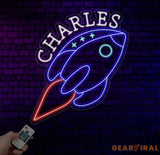 Custom Rocket Name Neon Sign Space Kids Name Neon Sign Personalized Rocket Neon Sign Handmade LED Light Kids Room Decor