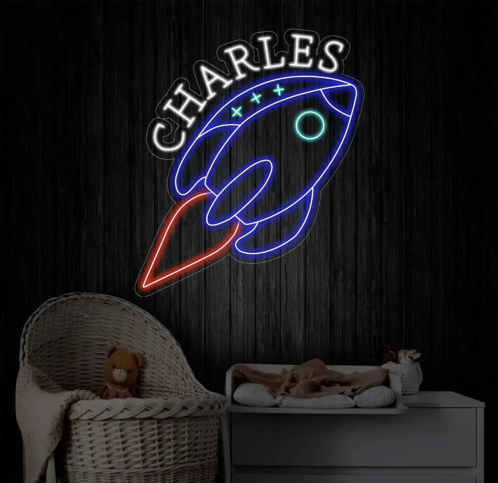 Custom Rocket Name Neon Sign Space Kids Name Neon Sign Personalized Rocket Neon Sign Handmade LED Light Kids Room Decor