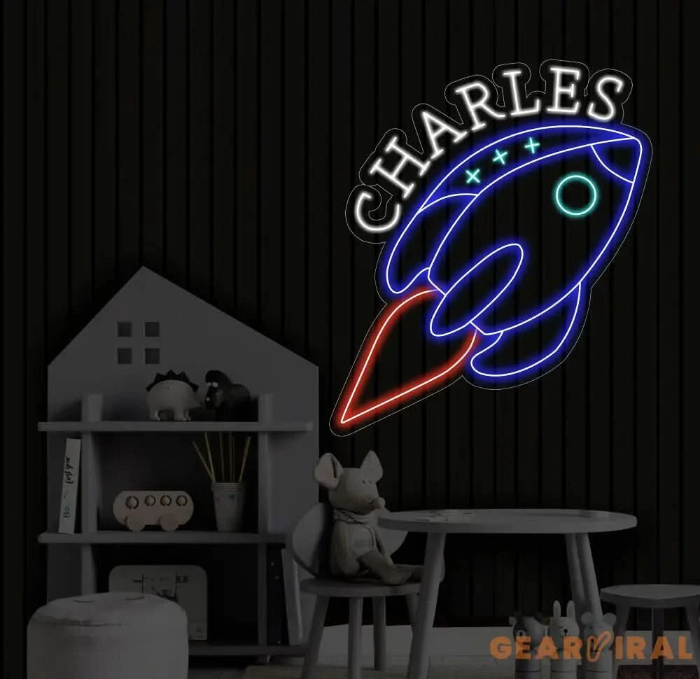 Custom Rocket Name Neon Sign Space Kids Name Neon Sign Personalized Rocket Neon Sign Handmade LED Light Kids Room Decor