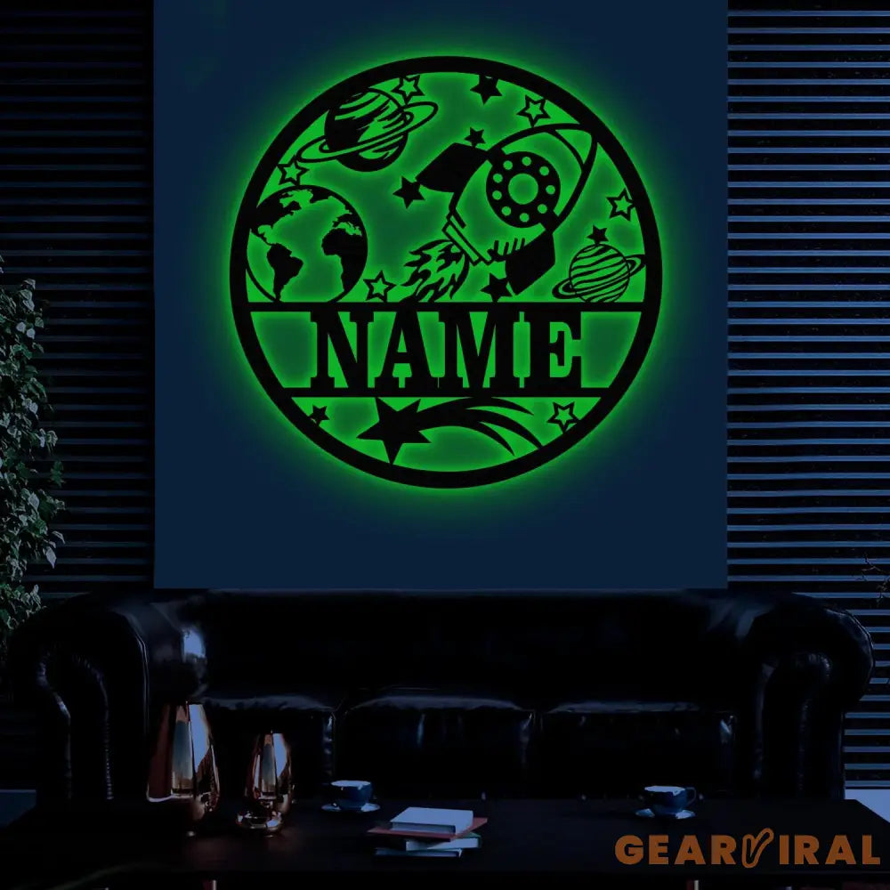 Custom Rocket Name Sign with Led Light Personalized Metal Space Wall Art Kids Room Nursery Decor Astronaut Space Wall