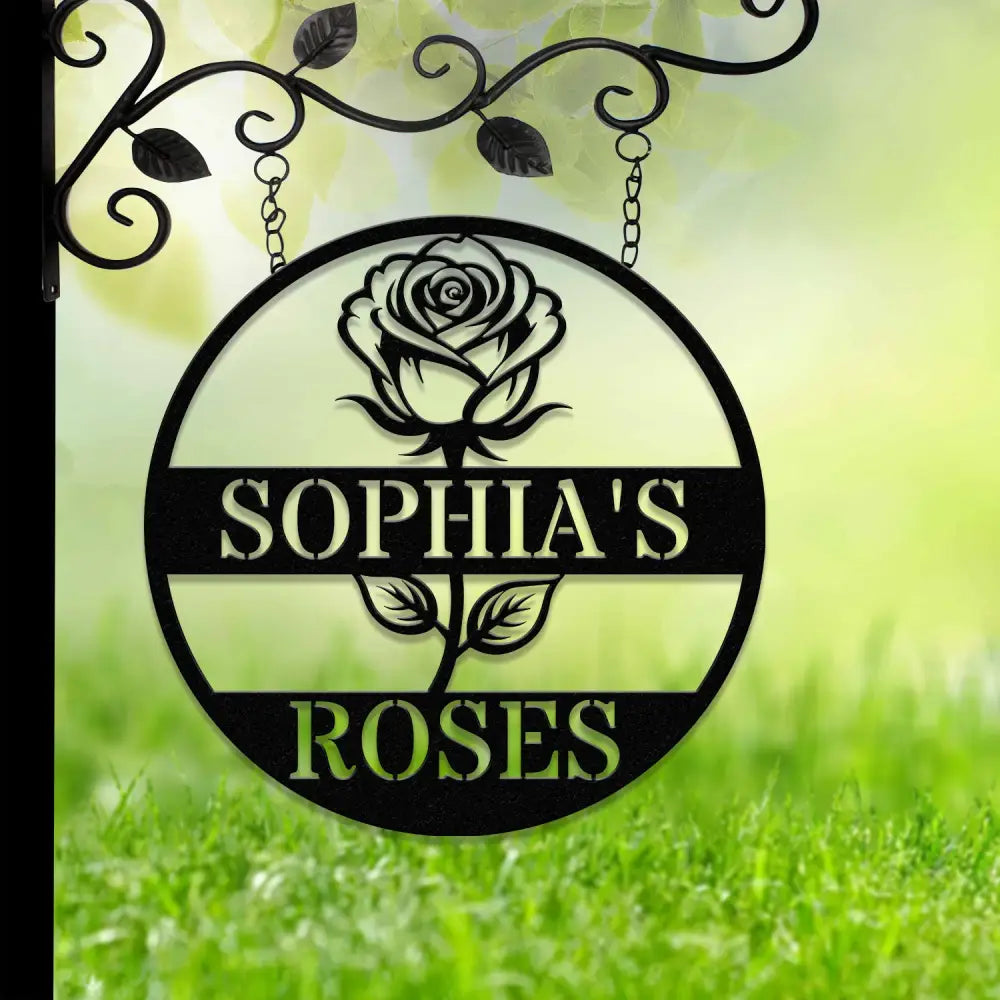 Custom Rose Garden Metal Wall Sign Personalized Outdoor Garden Sign Mom Roses Sign Garden Hanging Flower Bouquet Art