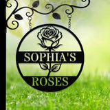 Custom Rose Garden Metal Wall Sign Personalized Outdoor Garden Sign Mom Roses Sign Garden Hanging Flower Bouquet Art