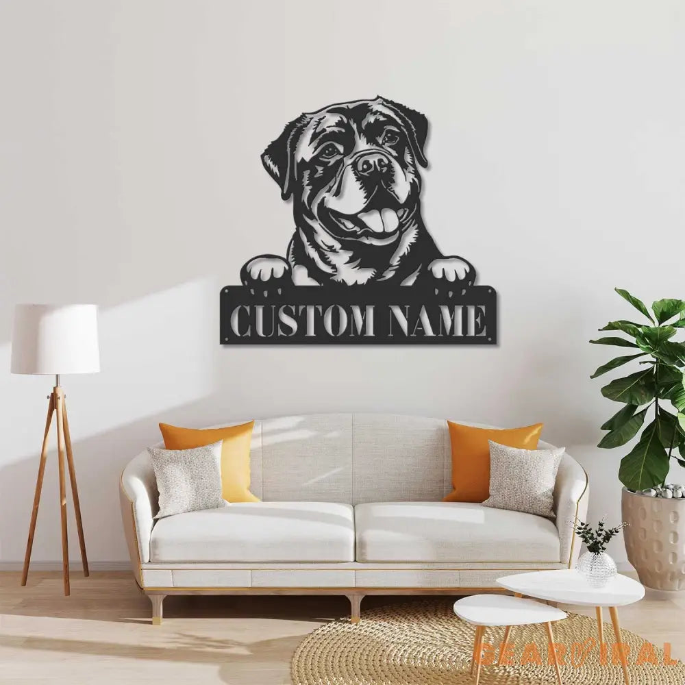 Custom Rottweiler Metal Wall Art LED Light Personalized Dog Lover Name Sign Home Decor Kids Nursery Pet Decoration