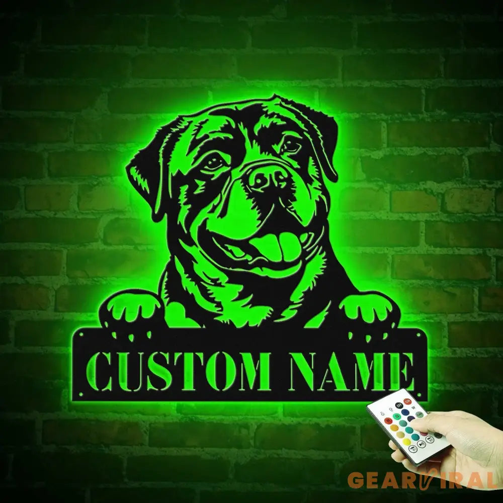 Custom Rottweiler Metal Wall Art LED Light Personalized Dog Lover Name Sign Home Decor Kids Nursery Pet Decoration