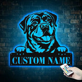 Custom Rottweiler Metal Wall Art LED Light Personalized Dog Lover Name Sign Home Decor Kids Nursery Pet Decoration
