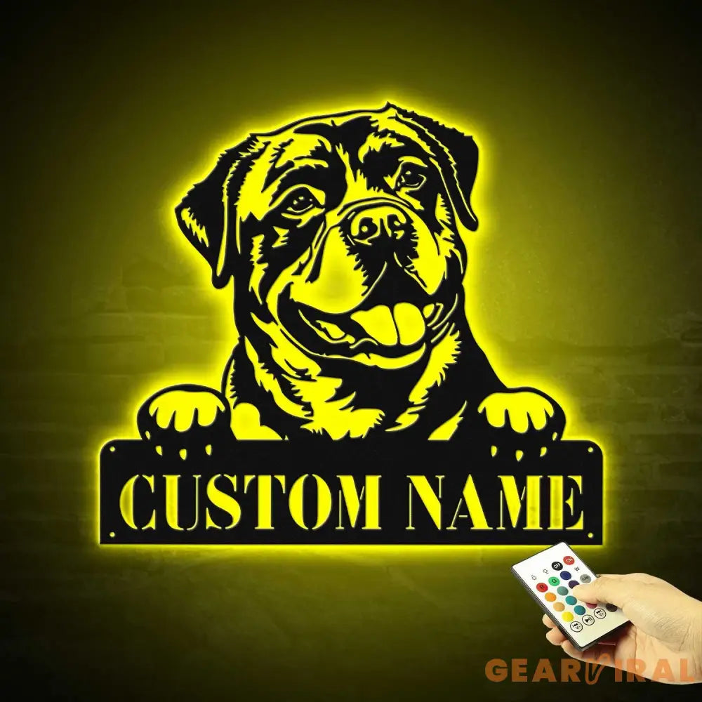 Custom Rottweiler Metal Wall Art LED Light Personalized Dog Lover Name Sign Home Decor Kids Nursery Pet Decoration