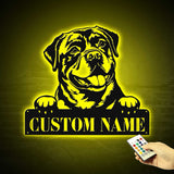 Custom Rottweiler Metal Wall Art LED Light Personalized Dog Lover Name Sign Home Decor Kids Nursery Pet Decoration Birthday Christmas Gift | GearViral