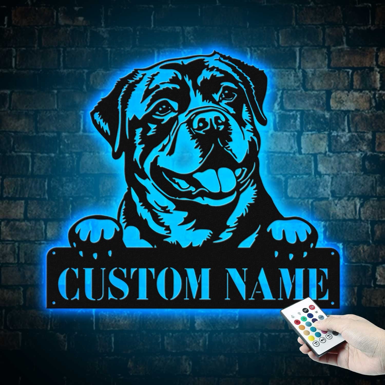 Custom Rottweiler Metal Wall Art LED Light Personalized Dog Lover Name Sign Home Decor Kids Nursery Pet Decoration Birthday Christmas Gift | GearViral