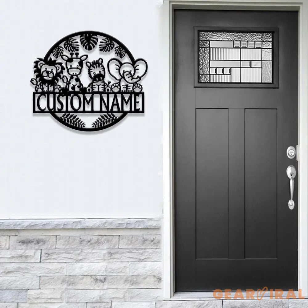 Custom Safari Animals Name Sign Metal Safari Sign Metal Wall Art Safari Nursery Decor Animal Name Sign Kid’s Nursery