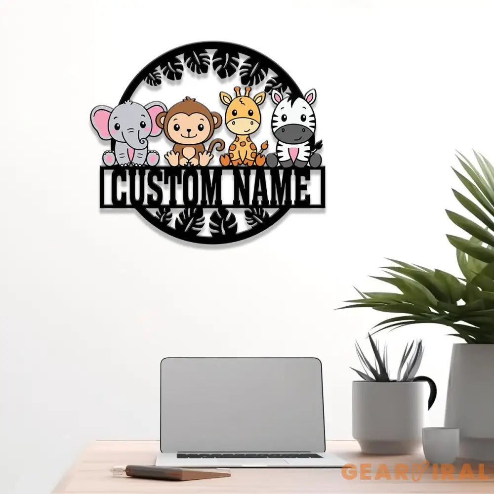 Custom Safari Animals Name Sign Metal Safari Sign Metal Wall Art Safari Nursery Decor Animal Name Sign Kid’s Nursery