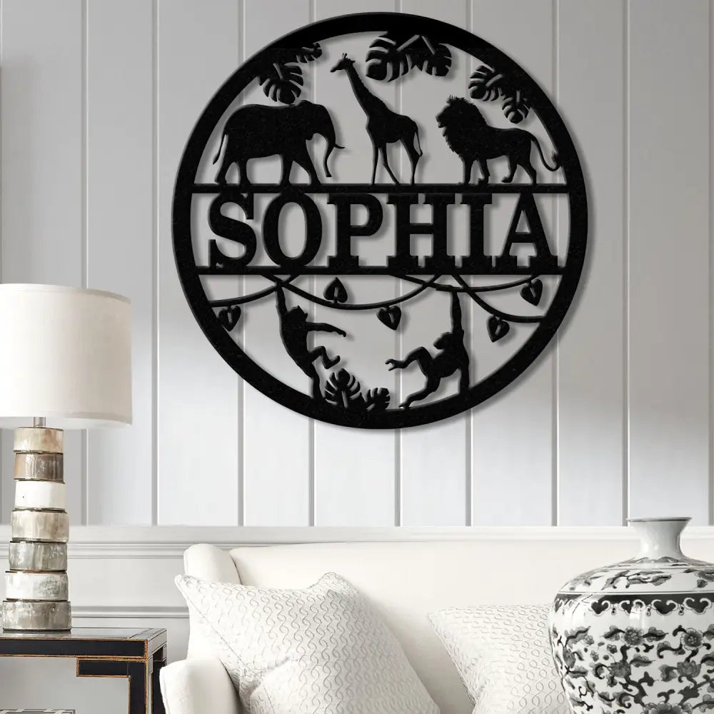 Custom Safari Animals Name Sign Metal Safari Sign Metal Wall Art Safari Nursery Decor Animal Name Sign Kid’s Nursery