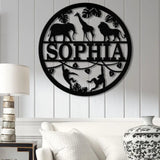 Custom Safari Animals Name Sign Metal Safari Sign Metal Wall Art Safari Nursery Decor Animal Name Sign Kid’s Nursery