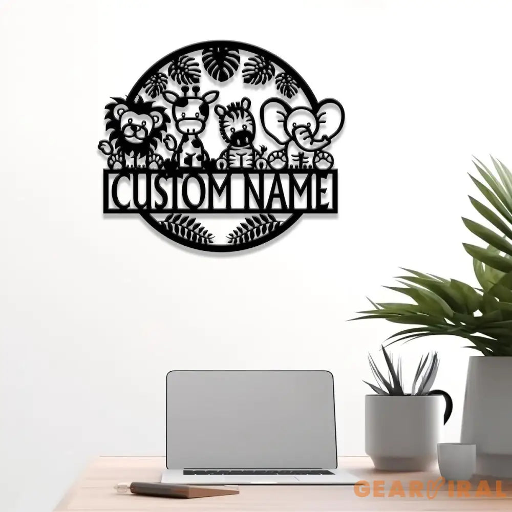 Custom Safari Animals Name Sign Metal Safari Sign Metal Wall Art Safari Nursery Decor Animal Name Sign Kid’s Nursery
